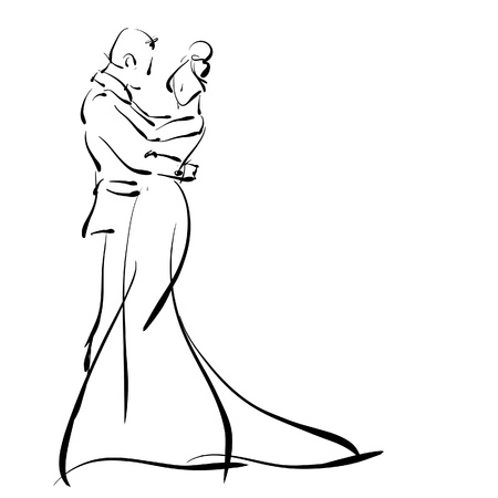 mariage dessin art esquisse belle jeune mariée et le marié dans la danse.